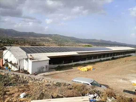 Solar-panel-covered poultry shed rooftop powering the Erode green hybrid farm